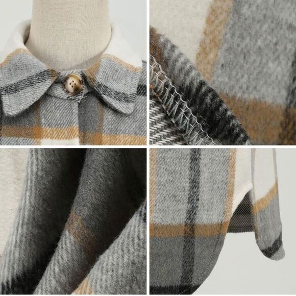 NWT Long Plaid Women Brushed Flannel Shacket Jacket Button Down Wool Blend Coat - Picture 5 of 6